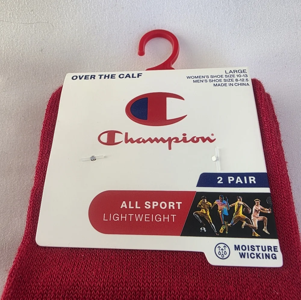 Champion Bold Red Athletic Over The Calf Socks NWT Size Large